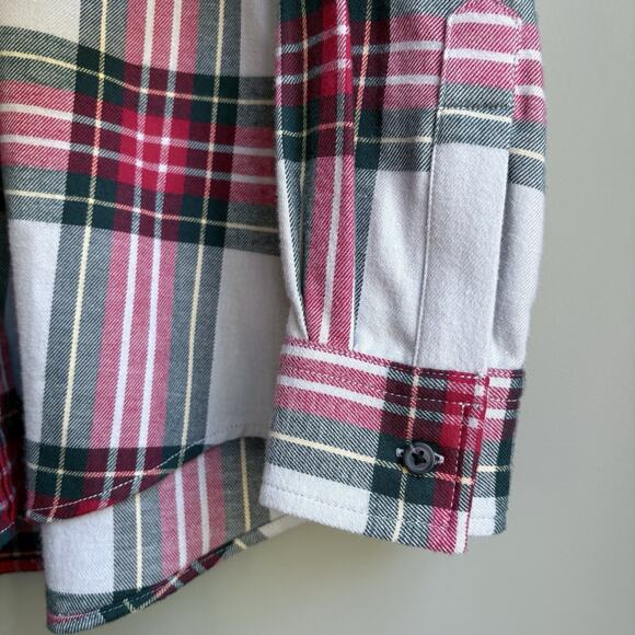 LANDS END Tartan Plaid Cotton Flannel Button Shirt Medium 10-12 Red Green Blue - Picture 7 of 12